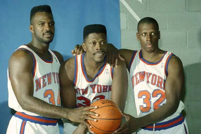 Charles Oakley, Patrick Ewing, Xavier McDaniel of the 1990s New York Knicks.